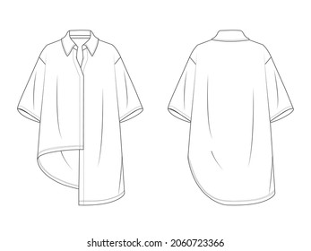 Asymmetrical half sleeve collar shirt. Including asymmetrical hem line, bell sleeves. Front and back vector file of asymmetric half sleeve shirt. 