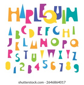 Fonte assimétrica, humorística, divertida, colorida com o tema de um feriado, festa, carnaval e performance. Circo, teatro, livro, literatura, conto de fadas, desenho animado, legendas. Alfabeto latino. Nenhuma IA usada