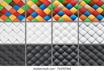 Asymmetrical patchwork set seamless patterns with skewed horizontally Material design of transparent items you can place on any background
