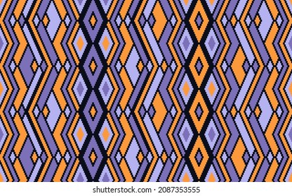 Asymmetrical rhombus ethnic motifs vector geometric pattern. Mosaic chevron texture apache ornament. Rug repeating pattern. Fashion elegant ornament. Ethnic ornamental motif