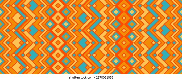 Asymmetrical rhombus ethnic motifs vector geometric pattern. Mosaic chevron texture pagan ornament. Rug repeating pattern. Interior decor simple ornament. Ancient folk print.