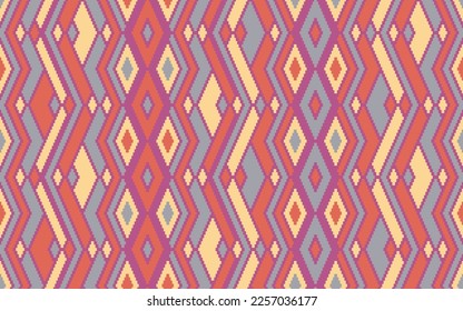 Asymmetrical rhombus ethnic motifs vector geometric pattern. Mosaic chevron texture apache ornament. Carpet repeat pattern. Interior decor bohemian ornament. Cute background.