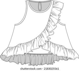 Asymmetrical Ruffle Swing Tank Top Vector Sketch Illustration