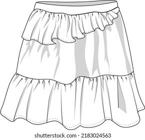 Asymmetrical Ruffle Tier Skirt Vector Sketch Stock Vector (Royalty Free ...