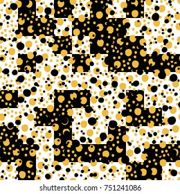 Asymmetrical Seamless Art Camouflage Design of Circles, Spheres, Donuts Background, Digital Modern Stylish Dot Template, Irregular Shapes, Trendy Print, Dotted Swiss