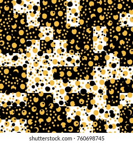 Asymmetrical Seamless Art Camouflage Design of Circles, Spheres, Donuts Background, Digital Modern Stylish Dot Template, Halftone Illustration, Irregular Shapes, Trendy Print, Dotted Swiss