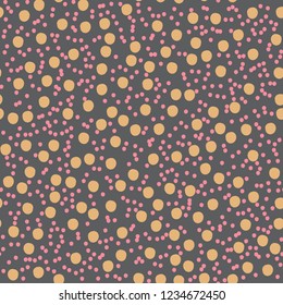 Asymmetrical Seamless Dark Banner of Circles, Spheres, Donuts Background, Modern Stylish Dot Template, Halftone Illustration, Irregular Shapes, Trendy Print, Dotted Swiss