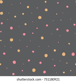 Asymmetrical Seamless Dark Banner of Circles, Spheres, Donuts Background, Modern Stylish Dot Template, Halftone Illustration, Irregular Shapes, Trendy Print, Dotted Swiss