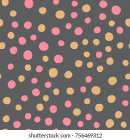 Asymmetrical Seamless Dark Banner of Circles, Spheres, Donuts Background, Modern Stylish Dot Template, Halftone Illustration, Irregular Shapes, Trendy Print, Dotted Swiss