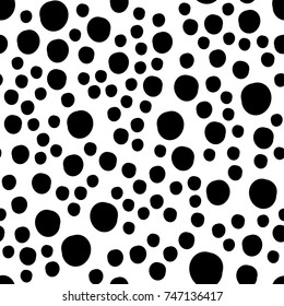 Asymmetrical Seamless White Banner of Circles, Spheres, Donuts Background, Modern Stylish Dot Template, Halftone Illustration, Irregular Shapes, Trendy Print, Dotted Swiss