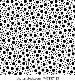 Asymmetrical Seamless White Banner of Circles, Spheres, Donuts Background, Modern Stylish Dot Template, Halftone Illustration, Irregular Shapes, Trendy Print, Dotted Swiss
