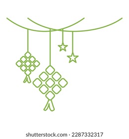 asimétrico del ketupat de set o de los maniquíes de arroz con estrella con cuerda colgante como adorno para la celebración de ramadán y eid
