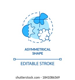 Asymmetrical shape concept icon. Skin cancer diagnostics. ABCDEs of Melanoma. Abnormal skin growths idea thin line illustration. Vector isolated outline RGB color drawing. Editable stroke