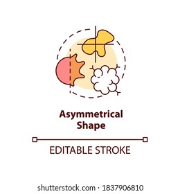 Asymmetrical shape concept icon. Warning sign. ABCDEs of Melanoma. Abnormal moles idea thin line illustration. Vector isolated outline RGB color drawing. Editable stroke