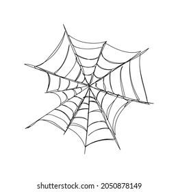 Asymmetrische Spinnennetzkunst mit nur einer Linie. Kontinuierliche Linienzeichnung von halloween Thema, gotisch, schrecklich, beängstigend. Handgezeichnete Vektorgrafik.