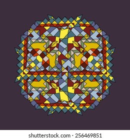 Asymmetrical square mosaic pattern on a dark background.