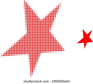 Asymmetrical star halftone dot icon illustration. Halftone pattern contains round pixels. Vector illustration of asymmetrical star icon on a white background.
