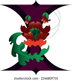 Asymmetrical stylized poppy with colors, vector illustration