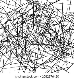 Asymmetrical texture with random chaotic lines, abstract geometric pattern. Black and white vector illustration of design element for creating modern art backgrounds, patterns. Grunge urban style.