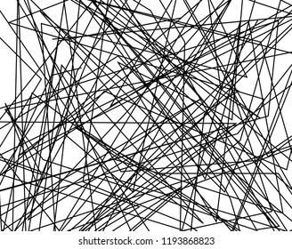 Asymmetrical texture with random chaotic lines, abstract geometric pattern. Black and white vector illustration of design element for creating modern art backgrounds, patterns. Grunge urban style.