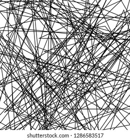 Asymmetrical texture with random chaotic lines, abstract geometric pattern. Black and white vector illustration of design element for creating modern art backgrounds, patterns. Grunge urban style.