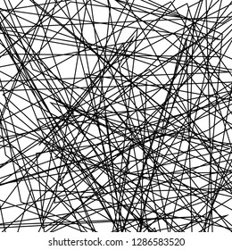 Asymmetrical texture with random chaotic lines, abstract geometric pattern. Black and white vector illustration of design element for creating modern art backgrounds, patterns. Grunge urban style.