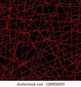 Asymmetrical texture with random chaotic lines, abstract geometric pattern. Black and red vector illustration of design element for creating modern art backgrounds, patterns. Grunge urban style. 