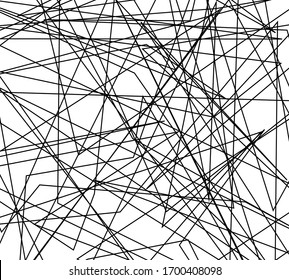 Asymmetrical texture with random chaotic lines, abstract geometric pattern. Black and white vector illustration of design element for creating modern art backgrounds, patterns. Grunge urban style.