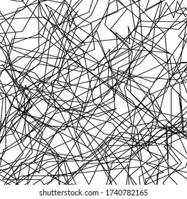 Asymmetrical texture with random chaotic lines, abstract geometric pattern. Black and white vector illustration of design element for creating modern art backgrounds, patterns. Grunge urban style.