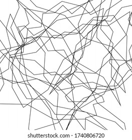 Asymmetrical texture with random chaotic lines, abstract geometric pattern. Black and white vector illustration of design element for creating modern art backgrounds, patterns. Grunge urban style.