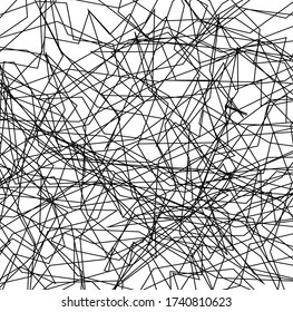 Asymmetrical texture with random chaotic lines, abstract geometric pattern. Black and white vector illustration of design element for creating modern art backgrounds, patterns. Grunge urban style.