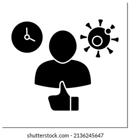 Asymptomatic glyph icon. None of key COVID-19 symptoms during entire follow-up period. Disease mild form. Pandemic concept. Filled flat sign. Isolated silhouette vector illustration