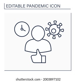 Asymptomatic line icon. None of key COVID-19 symptoms during entire follow-up period. Disease mild form. Pandemic concept. Isolated vector illustration. Editable stroke