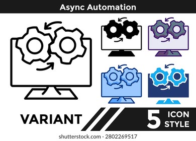 Async Automation icon representing asynchronous workflows, distributed automation, parallel processing, workflow flexibility, system efficiency, and modern automation architecture. Line, Filled, Color style.