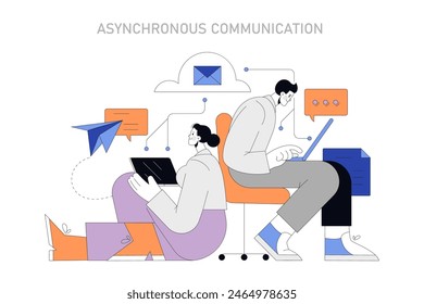 Asynchronous Communication concept. Illustrating the flexibility of modern workflows with delayed messaging, fostering efficient task management. Unbound by time, enhancing productivity.
