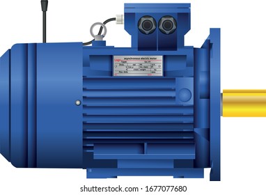 asynchronous electric motor with electromagnetic brake. Vector illustration. Isolated image on a white background.