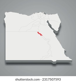 Ubicación de la región de Asyut dentro del mapa isométrico 3d de Egipto