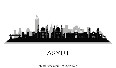 Asyut Skyline Vector with Egypt Silhouette.