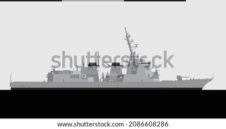 ATAGO class. Japan navy guided missile destroyer. Vector image for illustrations and infographics.