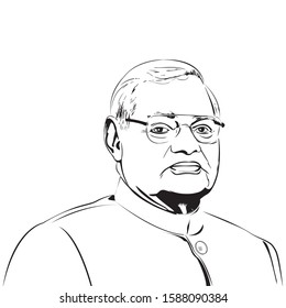 Atal Bihari Vajpayee. Formar  Prime Minister of India(19 March 1998 – 22 May 2004). Vajpayee vector line art