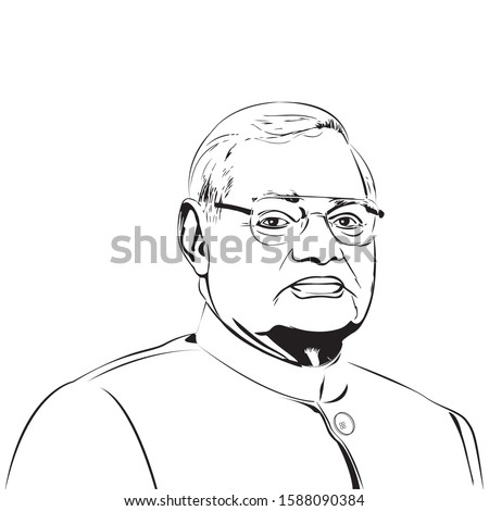 Atal Bihari Vajpayee. Formar  Prime Minister of India(19 March 1998 – 22 May 2004). Vajpayee vector line art
