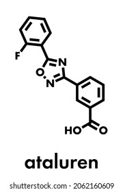 Ataluren genetic disorder drug. Investigated in treatment of cystic fibrosis and Duchenne muscular dystrophy. Thought to work by making ribosomes skip stop codons. Skeletal formula.
