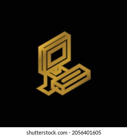 Atari gold plated metalic icon or logo vector