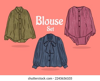 Atasan blus katun doodle, elegan