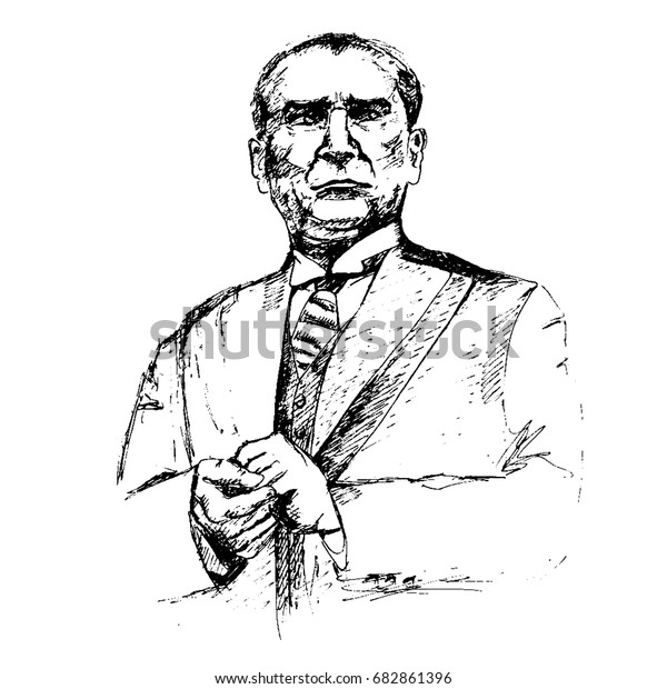 Ataturk Portrait Hand Drawn Sketch Vector Stock Vector (Royalty Free ...