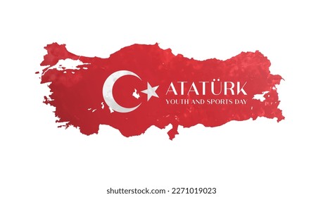 Ataturk Youth and Sports day simple red vector banner, poster, illustration. Turkish holiday