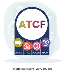 ATCF, After Tax Cash Flow acronym. Concept with keyword, people and icons. Flat vector illustration. Isolated on white.