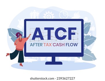 ATCF, After Tax Cash Flow acronym. Concept with keyword, people and icons. Flat vector illustration. Isolated on white.