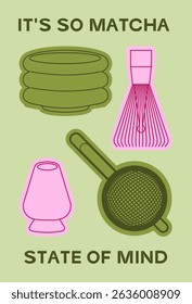 atcha Poster for Café Decor – Trendy Green Tea. Poster illustration perfect for coffee shops, tea bars, or wellness cafés. Featuring a fresh iced matcha drink alongside beautifully illustrated match