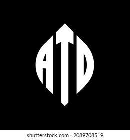 ATD circle letter logo design with circle and ellipse shape. ATD ellipse letters with typographic style. The three initials form a circle logo. ATD Circle Emblem Abstract Monogram Letter Mark Vector.